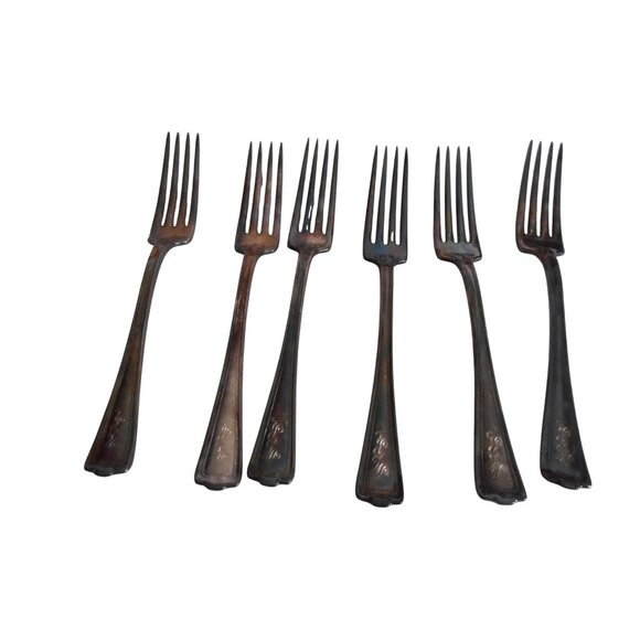 6 c1919 1847 Rogers Bros XS Triple Cromwell Pattern Forms Silver Plate Patina - Picture 1 of 10